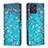 Leather Case Stands Fashionable Pattern Flip Cover Holder B01F for Motorola Moto G Power 5G (2023) Cyan