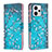 Leather Case Stands Fashionable Pattern Flip Cover Holder B01F for Motorola Moto G13 Cyan