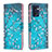 Leather Case Stands Fashionable Pattern Flip Cover Holder B01F for OnePlus Nord CE 2 5G Cyan