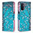 Leather Case Stands Fashionable Pattern Flip Cover Holder B01F for OnePlus Nord N200 5G Cyan