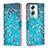 Leather Case Stands Fashionable Pattern Flip Cover Holder B01F for Oppo A2 5G Cyan