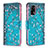 Leather Case Stands Fashionable Pattern Flip Cover Holder B01F for Oppo A74 4G Cyan