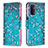 Leather Case Stands Fashionable Pattern Flip Cover Holder B01F for Oppo A74 5G Cyan