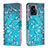Leather Case Stands Fashionable Pattern Flip Cover Holder B01F for Oppo A77 5G Cyan