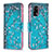 Leather Case Stands Fashionable Pattern Flip Cover Holder B01F for Oppo A95 4G Cyan