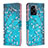 Leather Case Stands Fashionable Pattern Flip Cover Holder B01F for Oppo K10 5G India Cyan