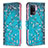 Leather Case Stands Fashionable Pattern Flip Cover Holder B01F for Oppo Reno5 F Cyan