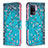 Leather Case Stands Fashionable Pattern Flip Cover Holder B01F for Oppo Reno5 Lite Cyan