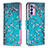 Leather Case Stands Fashionable Pattern Flip Cover Holder B01F for Oppo Reno6 5G Cyan