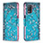 Leather Case Stands Fashionable Pattern Flip Cover Holder B01F for Realme 8 5G Cyan
