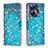 Leather Case Stands Fashionable Pattern Flip Cover Holder B01F for Realme Narzo N55 Cyan