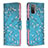 Leather Case Stands Fashionable Pattern Flip Cover Holder B01F for Samsung Galaxy A03s Cyan