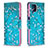 Leather Case Stands Fashionable Pattern Flip Cover Holder B01F for Samsung Galaxy A12 5G Cyan