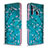 Leather Case Stands Fashionable Pattern Flip Cover Holder B01F for Samsung Galaxy A21 Cyan