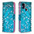 Leather Case Stands Fashionable Pattern Flip Cover Holder B01F for Samsung Galaxy A21s Cyan