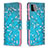 Leather Case Stands Fashionable Pattern Flip Cover Holder B01F for Samsung Galaxy A22 5G Cyan