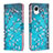 Leather Case Stands Fashionable Pattern Flip Cover Holder B01F for Samsung Galaxy A23 5G SC-56C Cyan