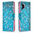 Leather Case Stands Fashionable Pattern Flip Cover Holder B01F for Samsung Galaxy A32 4G Cyan