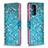 Leather Case Stands Fashionable Pattern Flip Cover Holder B01F for Samsung Galaxy A72 4G Cyan