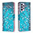 Leather Case Stands Fashionable Pattern Flip Cover Holder B01F for Samsung Galaxy A73 5G Cyan