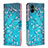 Leather Case Stands Fashionable Pattern Flip Cover Holder B01F for Samsung Galaxy F14 5G Cyan