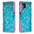 Leather Case Stands Fashionable Pattern Flip Cover Holder B01F for Samsung Galaxy M12 Cyan