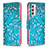 Leather Case Stands Fashionable Pattern Flip Cover Holder B01F for Samsung Galaxy Quantum2 5G Cyan