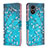 Leather Case Stands Fashionable Pattern Flip Cover Holder B01F for Vivo Y02S Cyan