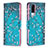 Leather Case Stands Fashionable Pattern Flip Cover Holder B01F for Vivo Y53s NFC Cyan