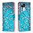 Leather Case Stands Fashionable Pattern Flip Cover Holder B01F for Xiaomi Mi 12T 5G Cyan