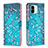 Leather Case Stands Fashionable Pattern Flip Cover Holder B01F for Xiaomi Poco C51 Cyan