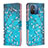 Leather Case Stands Fashionable Pattern Flip Cover Holder B01F for Xiaomi Poco C55 Cyan