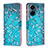 Leather Case Stands Fashionable Pattern Flip Cover Holder B01F for Xiaomi Poco C65 Cyan