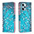 Leather Case Stands Fashionable Pattern Flip Cover Holder B01F for Xiaomi Poco F5 5G Cyan