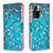 Leather Case Stands Fashionable Pattern Flip Cover Holder B01F for Xiaomi Poco X4 NFC Cyan