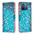 Leather Case Stands Fashionable Pattern Flip Cover Holder B01F for Xiaomi Redmi 11A 4G Cyan