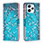 Leather Case Stands Fashionable Pattern Flip Cover Holder B01F for Xiaomi Redmi 12 4G Cyan