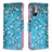 Leather Case Stands Fashionable Pattern Flip Cover Holder B01F for Xiaomi Redmi Note 10T 5G Cyan