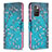 Leather Case Stands Fashionable Pattern Flip Cover Holder B01F for Xiaomi Redmi Note 11 4G (2021) Cyan