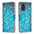 Leather Case Stands Fashionable Pattern Flip Cover Holder B01F for Xiaomi Redmi Note 11 4G (2022) Cyan