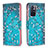 Leather Case Stands Fashionable Pattern Flip Cover Holder B01F for Xiaomi Redmi Note 11 5G Cyan