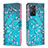 Leather Case Stands Fashionable Pattern Flip Cover Holder B01F for Xiaomi Redmi Note 11 Pro 4G Cyan