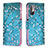 Leather Case Stands Fashionable Pattern Flip Cover Holder B01F for Xiaomi Redmi Note 11 SE 5G Cyan