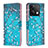 Leather Case Stands Fashionable Pattern Flip Cover Holder B01F for Xiaomi Redmi Note 13 5G Cyan