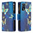 Leather Case Stands Fashionable Pattern Flip Cover Holder B04F for Oppo A54s Blue