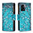 Leather Case Stands Fashionable Pattern Flip Cover Holder B04F for Oppo A56S 5G Cyan