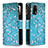 Leather Case Stands Fashionable Pattern Flip Cover Holder B04F for Oppo A74 4G Cyan