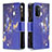 Leather Case Stands Fashionable Pattern Flip Cover Holder B04F for Oppo A74 5G Navy Blue