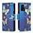 Leather Case Stands Fashionable Pattern Flip Cover Holder B04F for Oppo A77 5G Blue