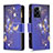 Leather Case Stands Fashionable Pattern Flip Cover Holder B04F for Oppo A77 5G Navy Blue